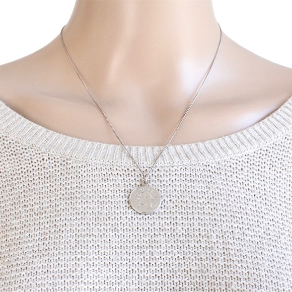 Vintage Pisces Sterling Silver Pendant Necklace Round Coin Medallion Zodiac 18” - Picture 2 of 4